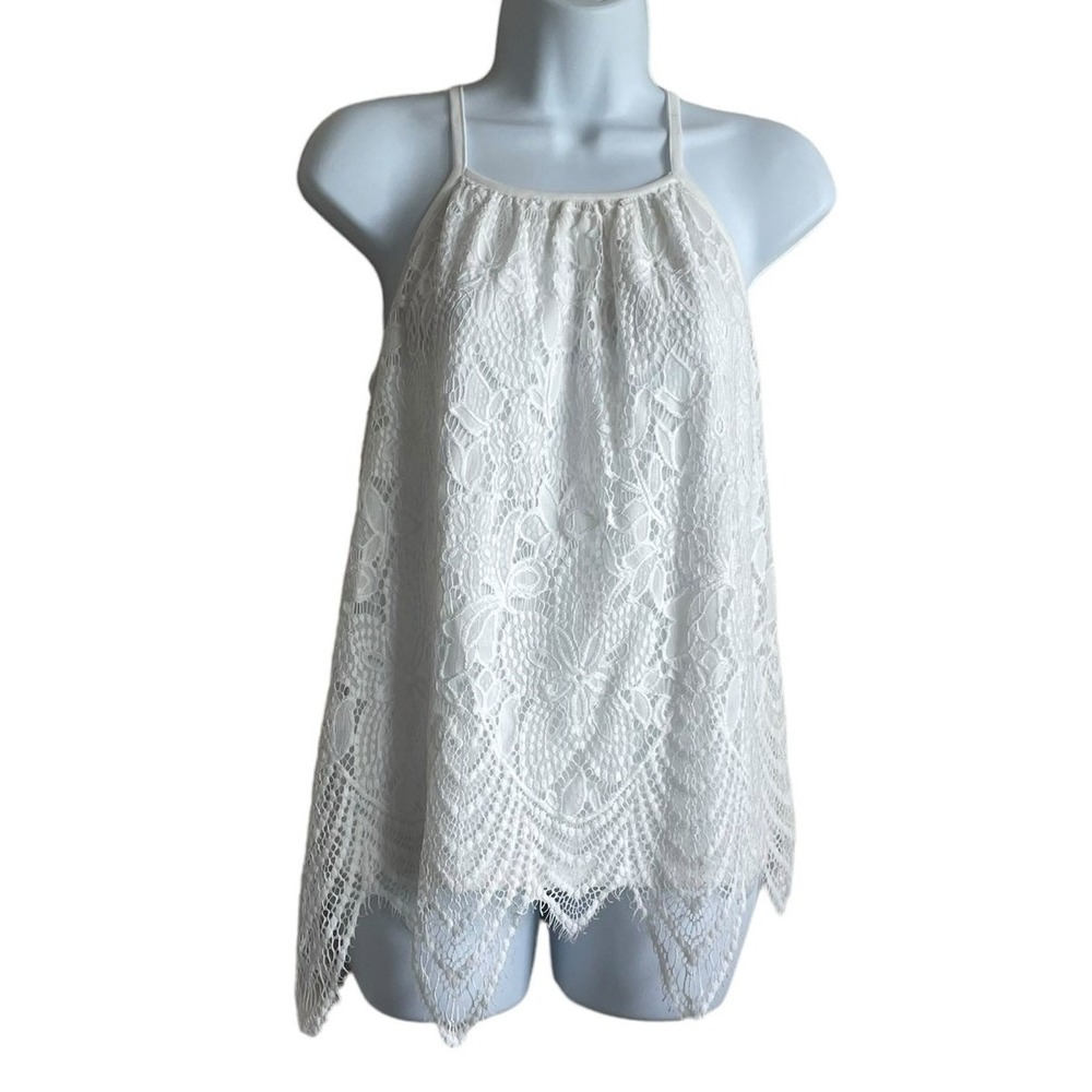 Paper Tee Womens Fairy Dainty Girly Crochet Lace Tunic Top XL White Romantic